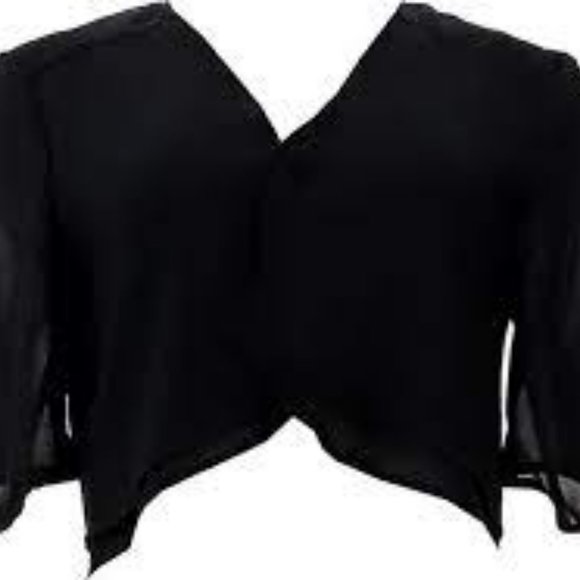 NWT COLLEEN LOPEZ CHIFFON FLUTTER SLEEVE CROPPED TOPPER BLACK XS - Picture 2 of 11
